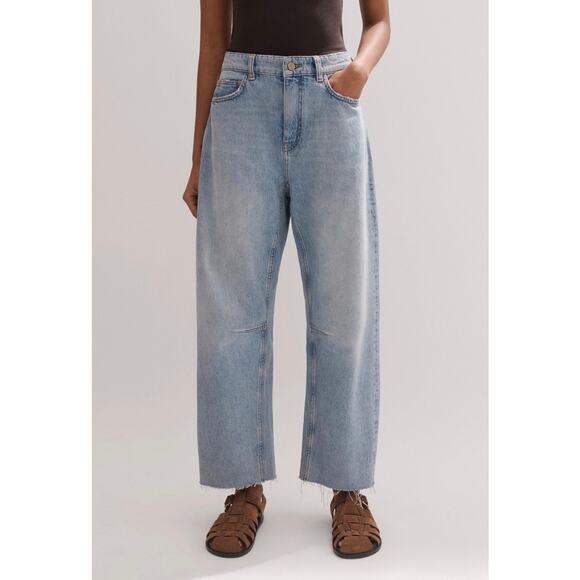 ME+EM Frayed Hem Engineered-Leg Jeans Barrel Pants Size 25 Cotton Blue - Picture 1 of 15